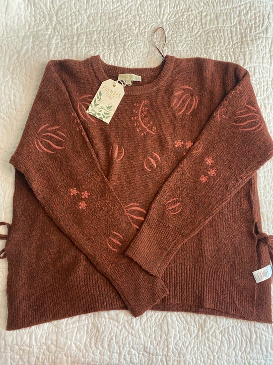 Farmer's Market Embroidered Crewneck Sweater in Rust Brown - Picture 2 of 8